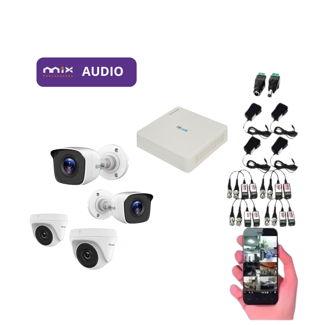 Kit 4 Cámaras De Seguridad Cctv Hilook Full Hd Con Audio