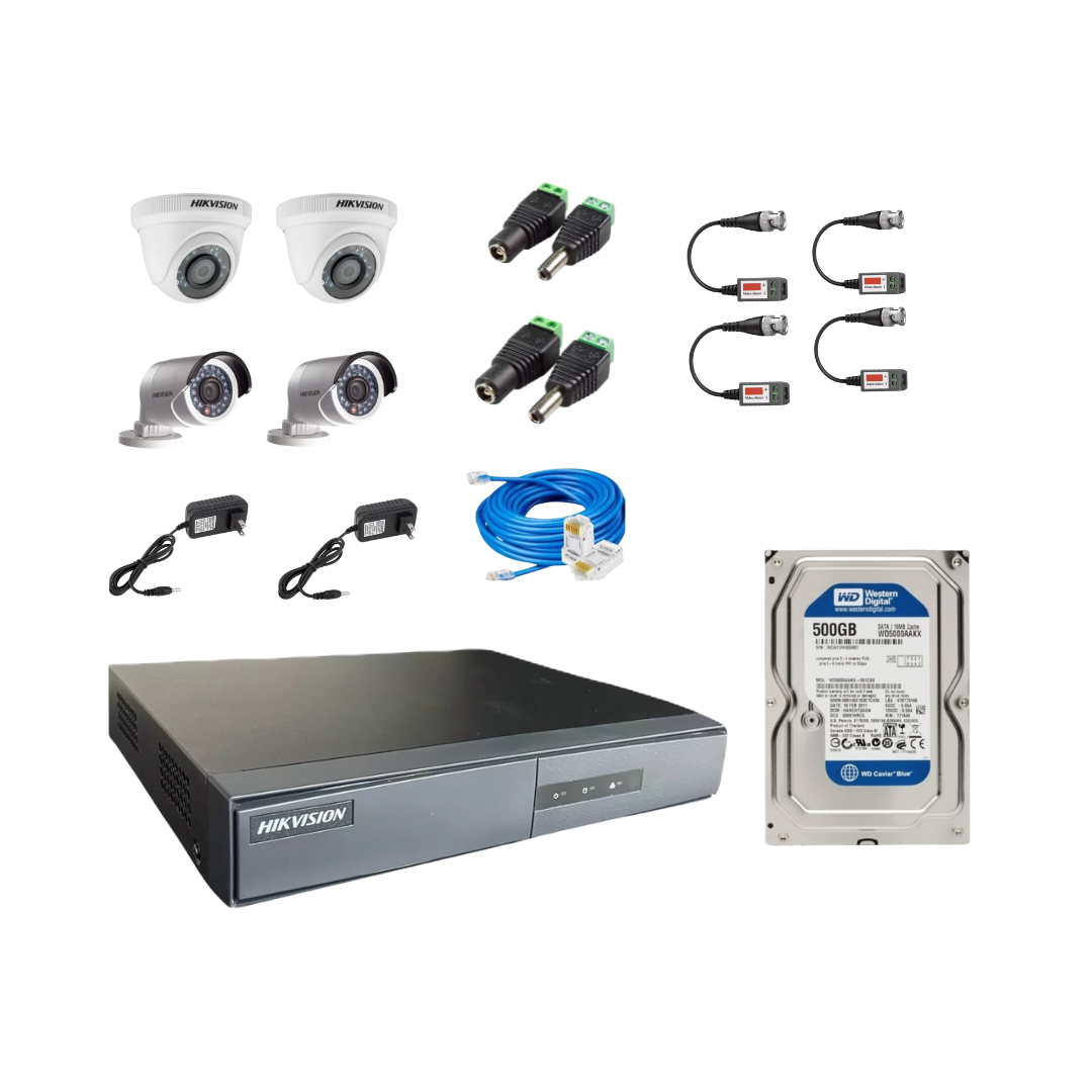 Kit Seguridad Hikvision Dvr 4 Canales, 4 Camaras 1080p