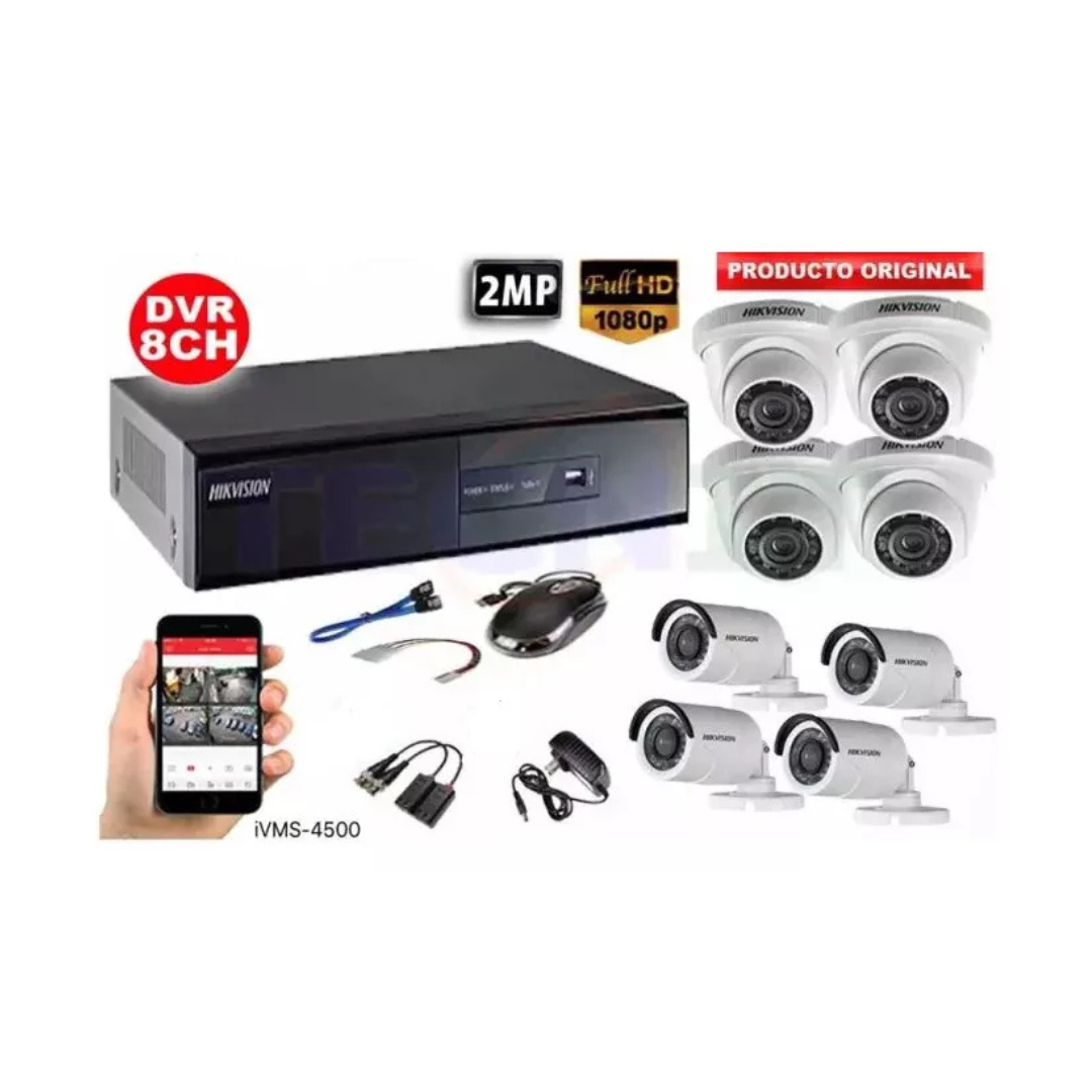 Kit Seguridad Hikvision Dvr 8 Canales, 8 Camaras 1080p